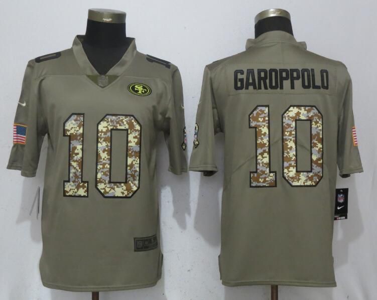 Men San Francisco 49ers #10 Garoppolo Olive Camo Carson Salute to Service Nike Limited NFL Jerseys->chicago bears->NFL Jersey